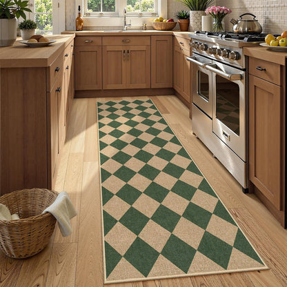 Lahome Checkered Kitchen Runner, 2x8 Easy Jute Runner Rug for Hallway Entryway, Farmhouse Indoor