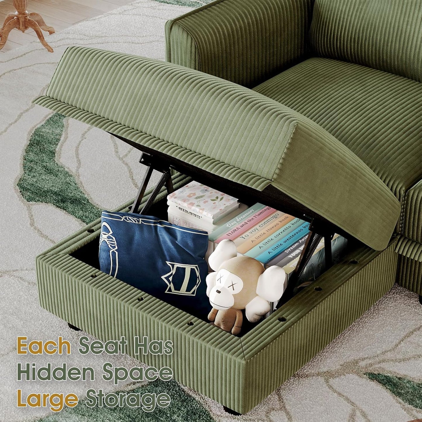 LLappuil Modular Sectional Sofa with Storage Seats, Corduroy Convertible Modular U Shaped Sectional
