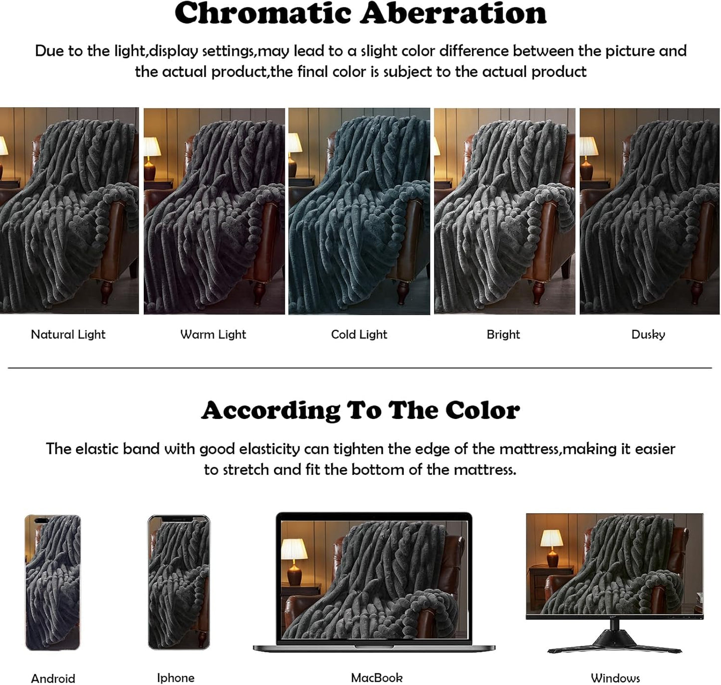 NEWCOSPLAY Faux Fur Throw Blanket Grey 3D Ribbed Plush Thick Warm Blanket for Couch Sofa Bed 850GSM