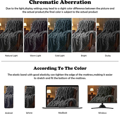 NEWCOSPLAY Faux Fur Throw Blanket Grey 3D Ribbed Plush Thick Warm Blanket for Couch Sofa Bed 850GSM