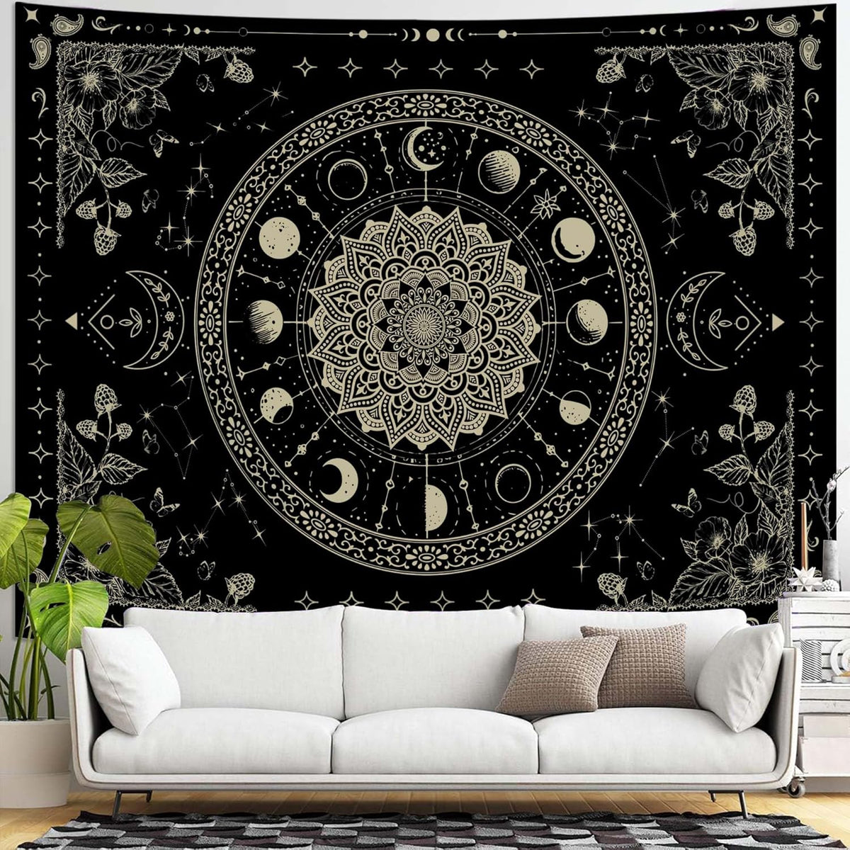 Lunerfex Mandala Moon Tapestry Boho Tapestry for Bedroom Black Tapestries Wall Hanging Living Room