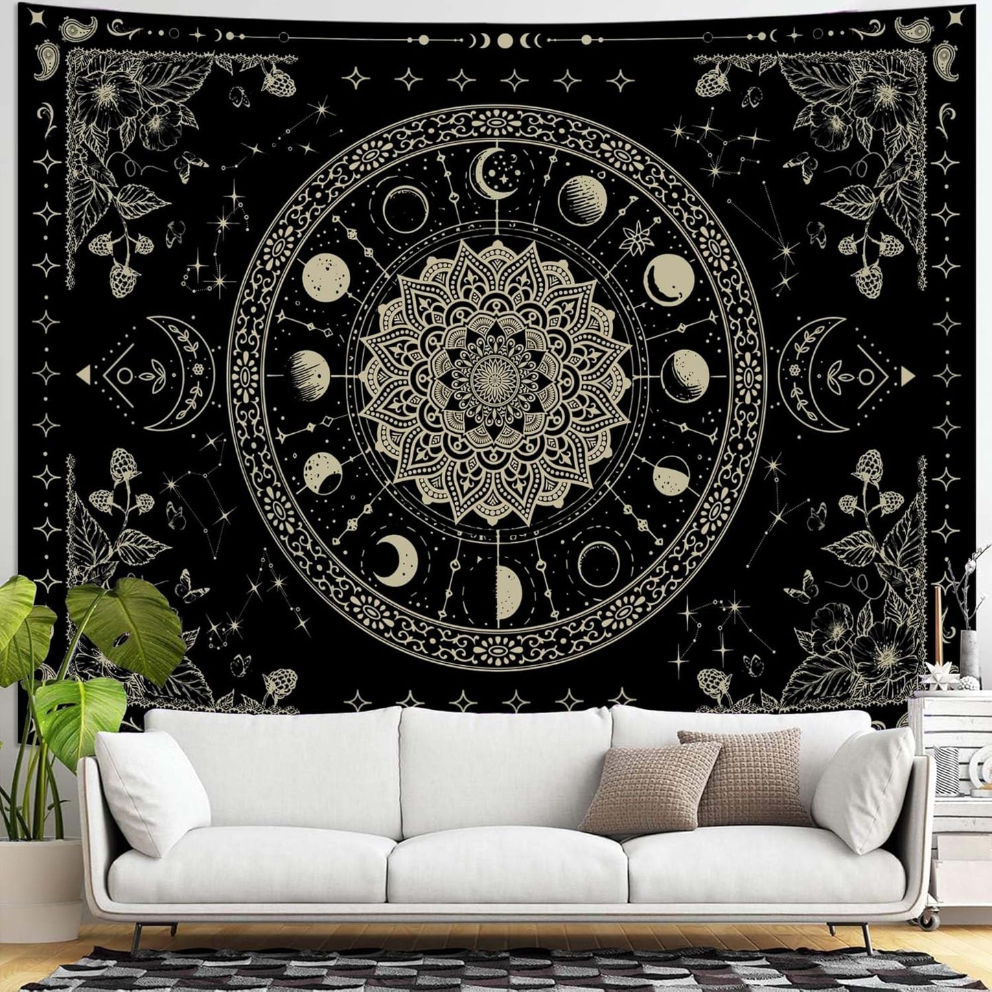 Lunerfex Mandala Moon Tapestry Boho Tapestry for Bedroom Black Tapestries Wall Hanging Living Room