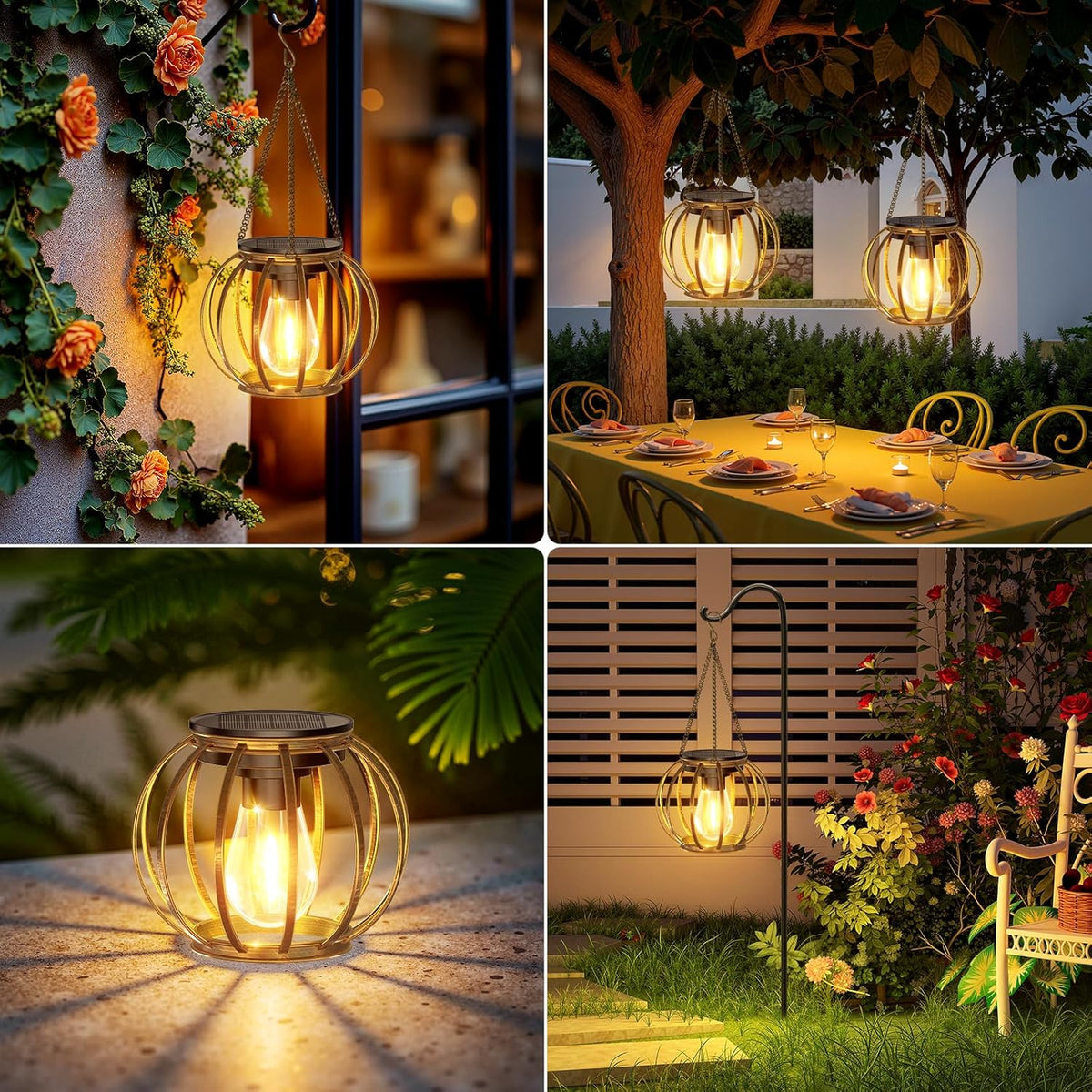 KOOPER Solar Lanterns Outdoor Waterproof, Upgraded Bronze Metal Hanging Solar Lights Outdoor