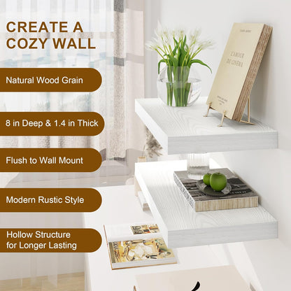 Fun Memories White Floating Shelves 16 Inch Long, 8 Deep Floating Shelf Wall Mounted, 16 x 8 Inch