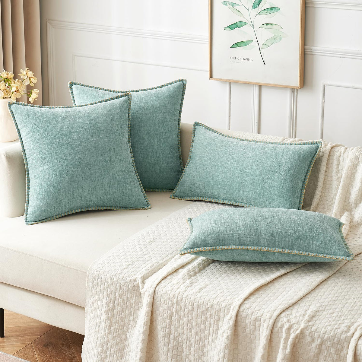 MIULEE Pack of 2 Couch Throw Pillow Covers 18x18 Inch Aqua Green Farmhouse Decorative Pillow Covers