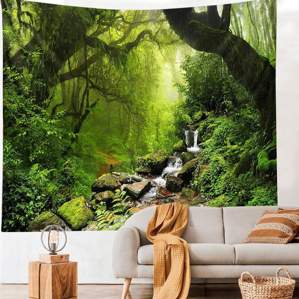 Llamazing Forest Landscape Home Decor - Living Room & Bedroom Magic Tapestry (Green Creek