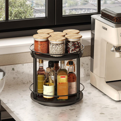 Lazy Susan Organizer, Rotating Spice Rack, 2 Tier Spice Turntable Organizer, Industrial Turntable
