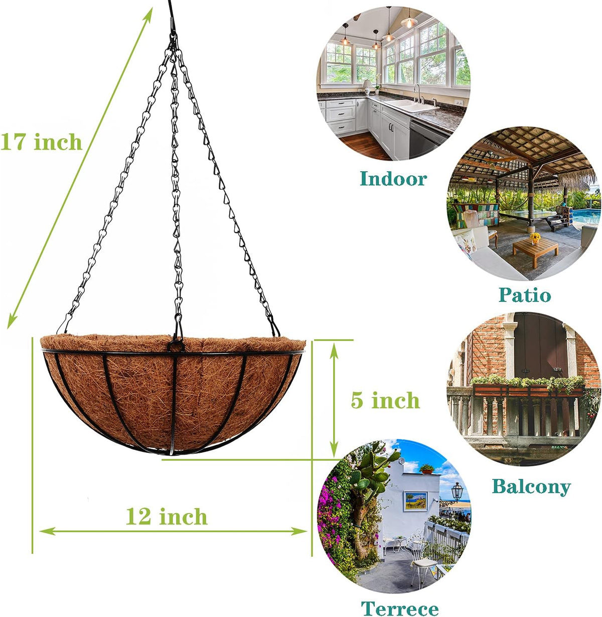 Hanging Baskets for Plants Outdoor(12 inch 4 Pack)- Coconut Coir Hanging Planters Outdoor,Metal