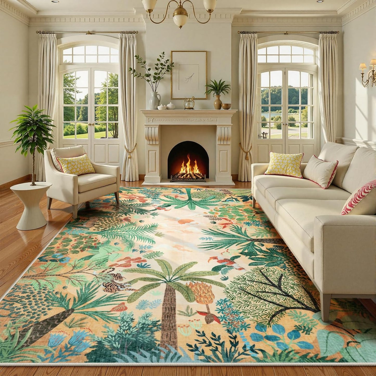 LIVEBOX Boho 8x10 Area Rugs for Living Room, Washable Soft Jungle Animal Print Rug for Bedroom