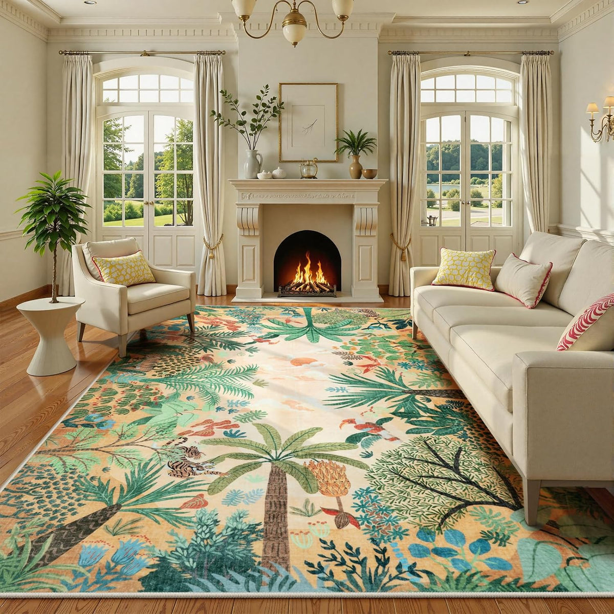 LIVEBOX Boho 8x10 Area Rugs for Living Room, Washable Soft Jungle Animal Print Rug for Bedroom