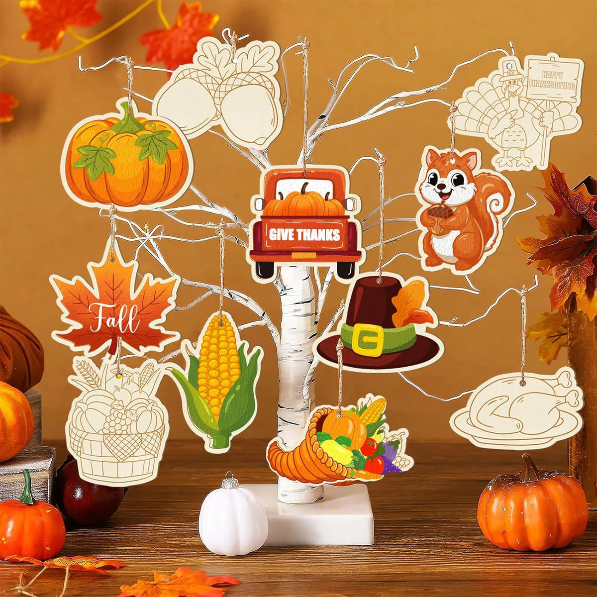 80PCS Wooden Thanksgiving Decoration Turkey Ornaments to Paint Happy Thanksgiving Cutouts