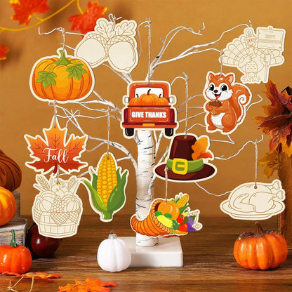 80PCS Wooden Thanksgiving Decoration Turkey Ornaments to Paint Happy Thanksgiving Cutouts