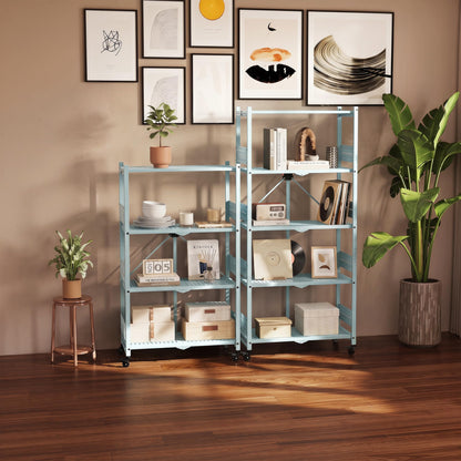 WORKPRO 4-Tier Folding Shelf, No-Assembly Metal Storage Rack with Wheels, 600 lbs Capacity (with