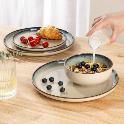 GBHOME Ceramic Dinnerware Sets for 4, 12 Pieces Stoneware Plates and Bowls Sets, Scratch Resistant