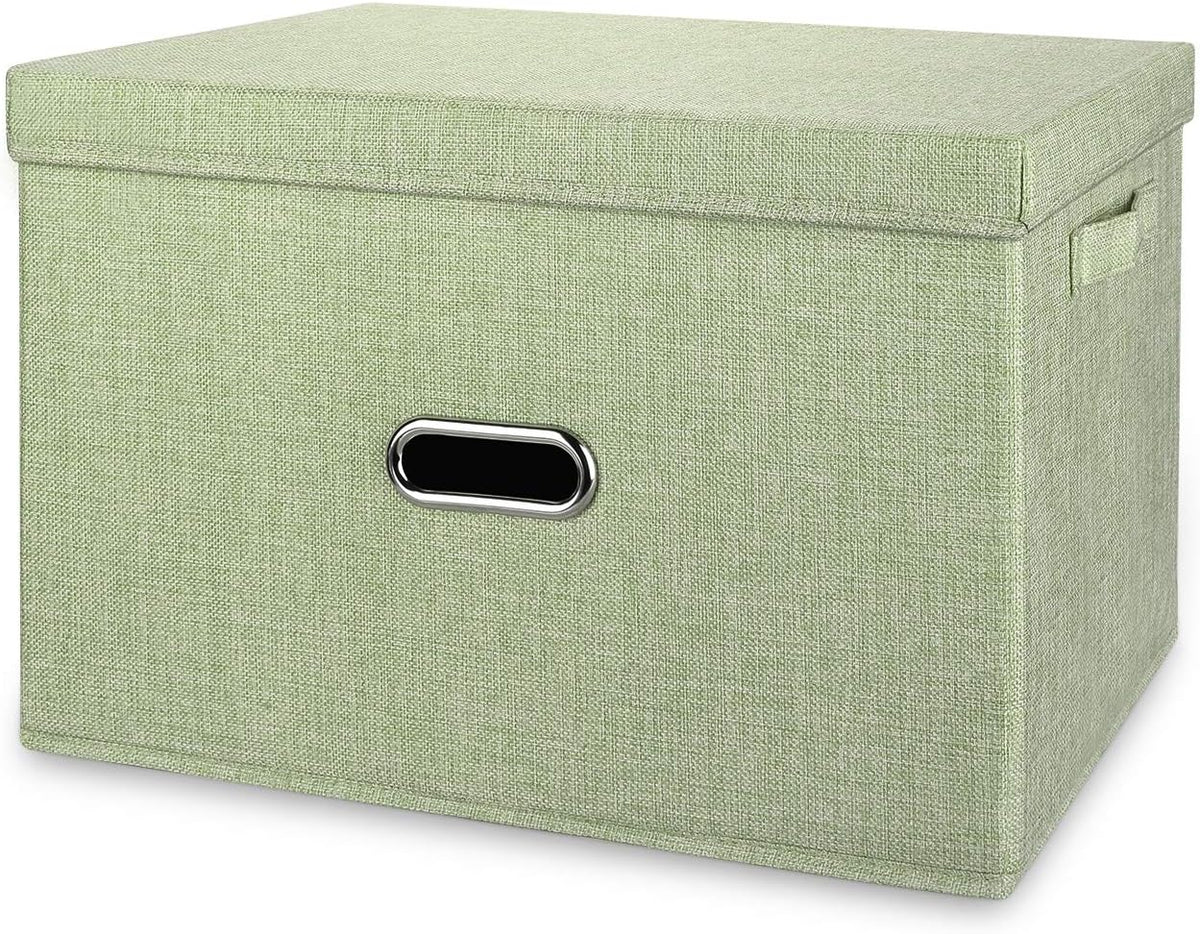 Large Linen Collapsible Storage Bins with Removable Lids and Handles, Washable Storage Box