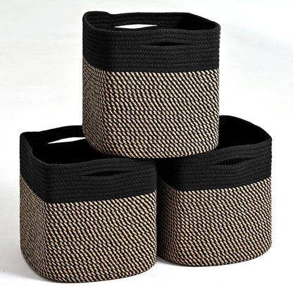 11 Inch Cube Storage Bins, Storage Cube Organizer Bins, Woven Cotton Rope Baskets for Storage