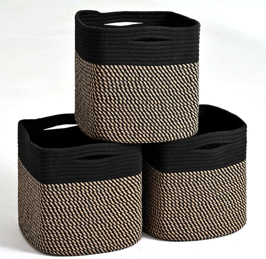 11 Inch Cube Storage Bins, Storage Cube Organizer Bins, Woven Cotton Rope Baskets for Storage
