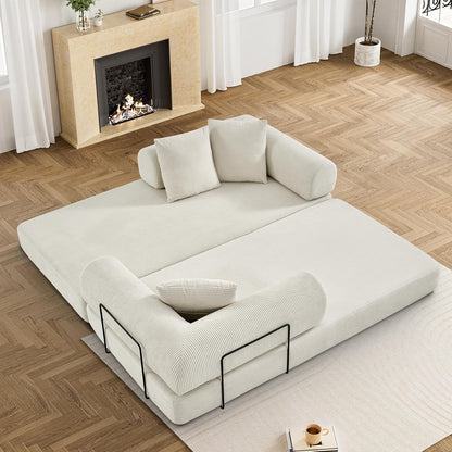 Convertible Sleeper Sofa Bed with Pillow, 4-in-1 Corduroy Folding Mattress Couch with Fixed-Shape