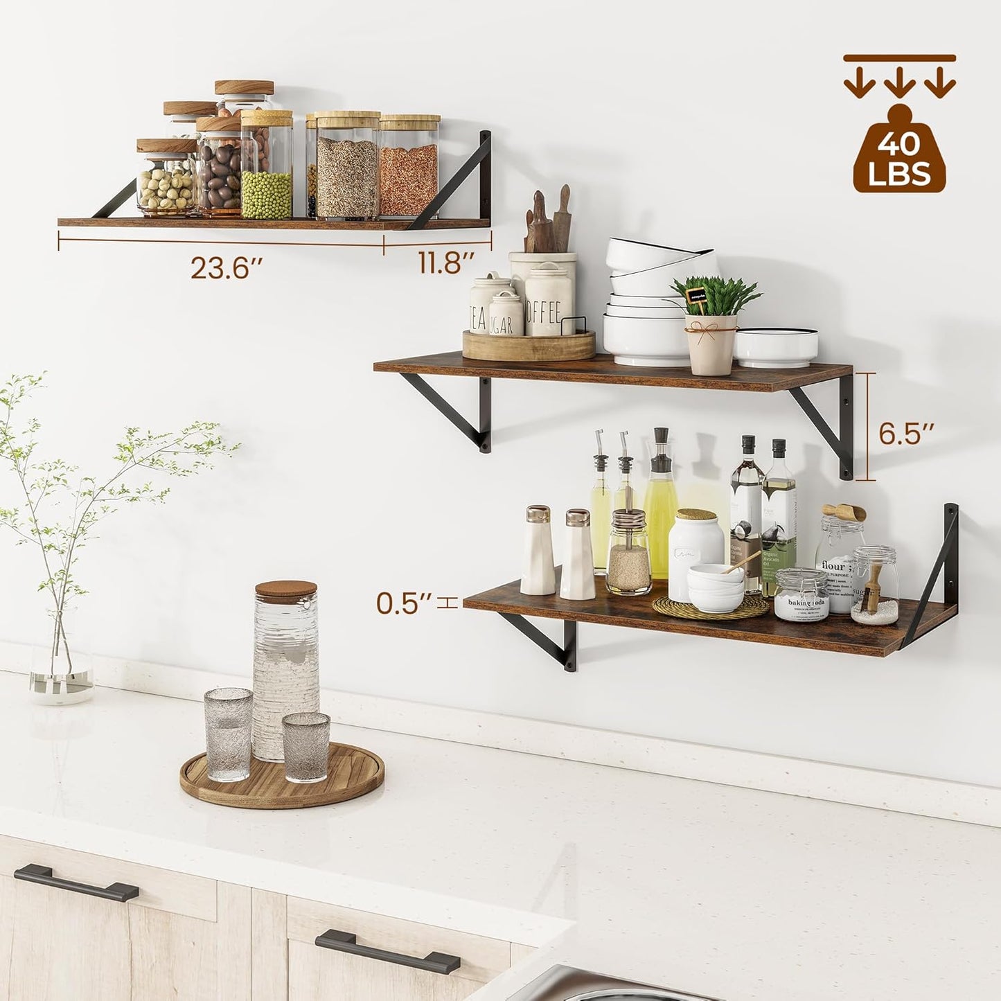 Heimlove 24" W x 12" D Wall Shelves for Books, 12 Inch Deep Floating Shelves Set of 3, Wide