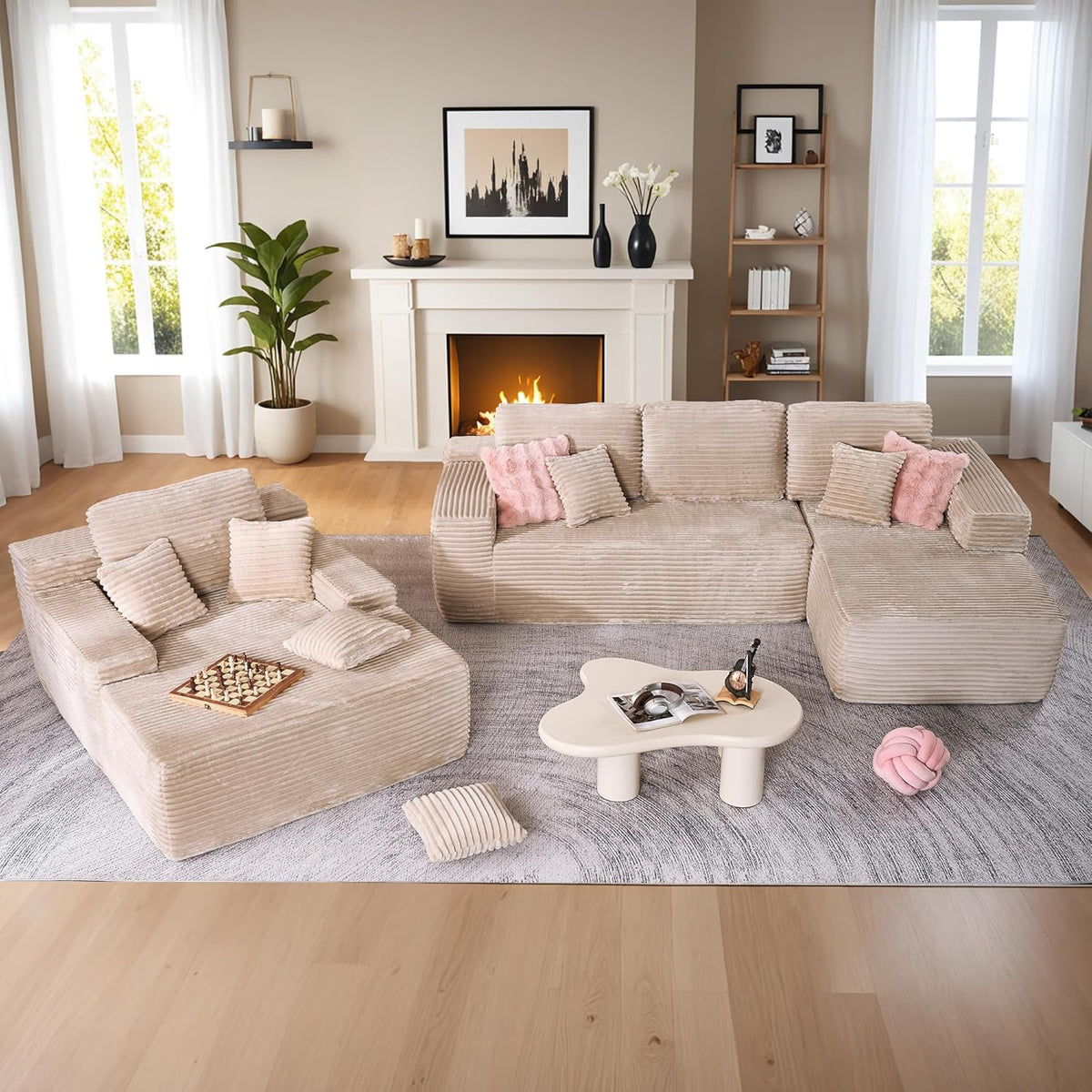 HOOOWOOO Cloud Sectional Couches for Living Room,Modular Sectional Sofa No Assembly,Plush Corduroy