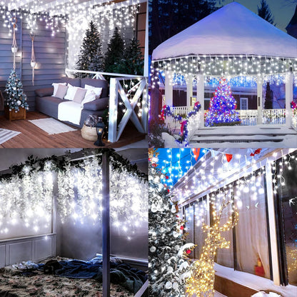 KNONEW 99FT 1216 LED Christmas Lights Outdoor Decorations 8 Modes White Curtain String Light with