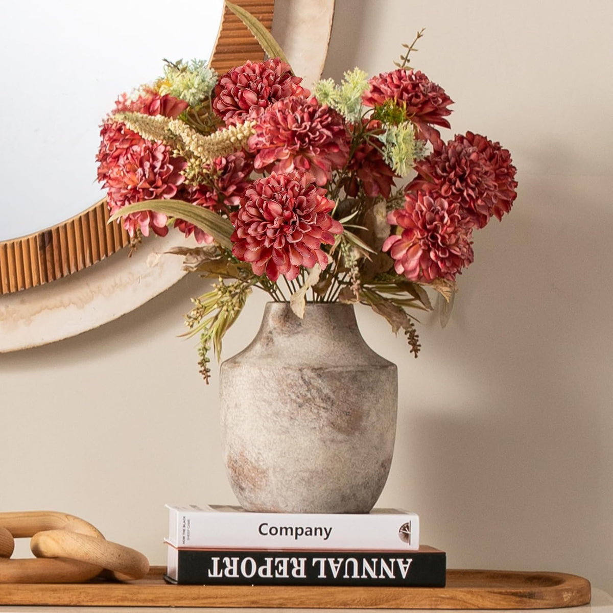 Mitt&Ditt Ceramic Flower Vase, 7.5 inch Off-White Farmhouse Rustic Vase, Handcrafted Weathered