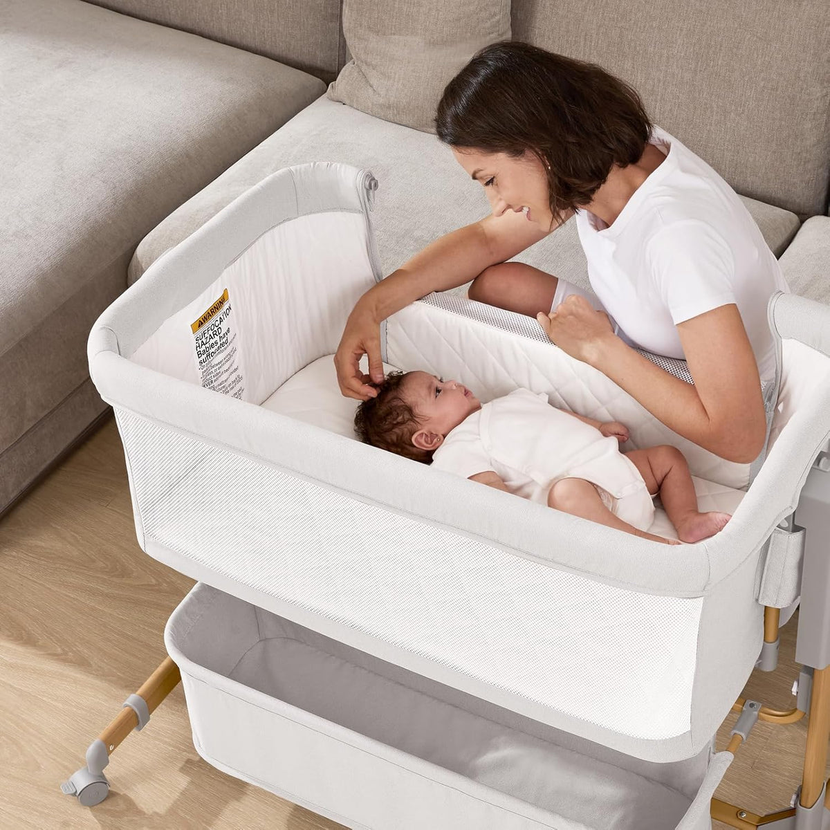 3 in 1 Baby Bassinet, Rocking Bassinet, Bedside Bassinet, 6-Height Adjustable, Bassinet Bedside