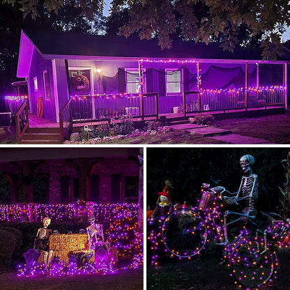 Purple and Orange Halloween Solar String Lights Outdoor, 2 Pack 80FT 200LED Solar Twinkle Lights