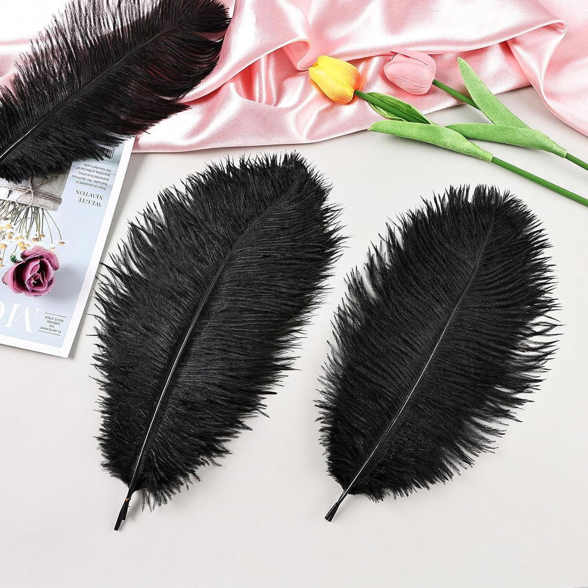 THARAHT Black Ostrich Feathers 24pcs Natural Bulk 10-12Inch 25cm-30cm for Crafts Wedding Party