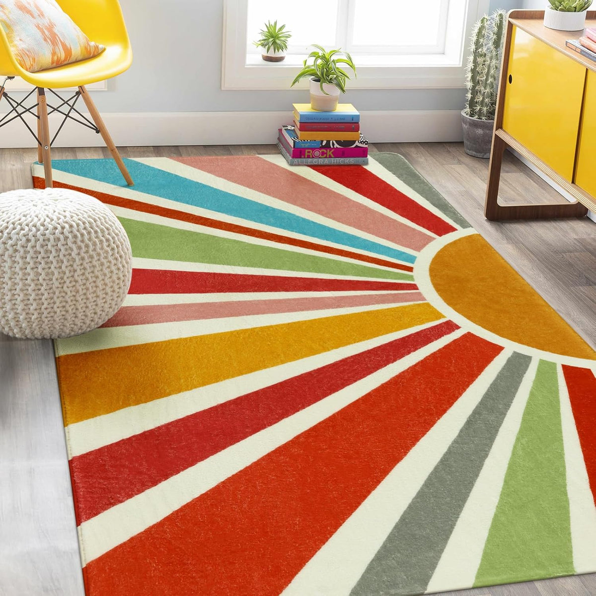 STARUIA Kids Rug 5'x7', Boho Washable Rainbow Nursery Rug, Non-Slip Soft Carpet for Playroom