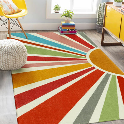 STARUIA Kids Rug 5'x7', Boho Washable Rainbow Nursery Rug, Non-Slip Soft Carpet for Playroom