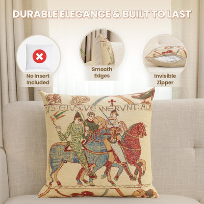 Charlotte Home Furnishings Bayeux Mont St. Michel Throw Pillow Cover 16" x 16" – Medieval Tapestry