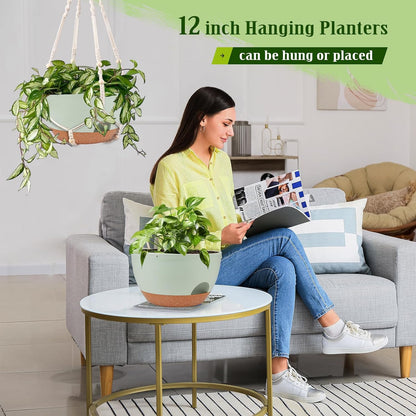 Hanging Planters for Outdoor Indoor Plants, 2 Pack 12 Inch Hanging Basket Plants Outdoor, Self