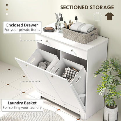 HOMCOM Laundry Hamper Cabinet with 2 Removable Baskets, Tilt Out Laundry Hamper Cabinet with 2