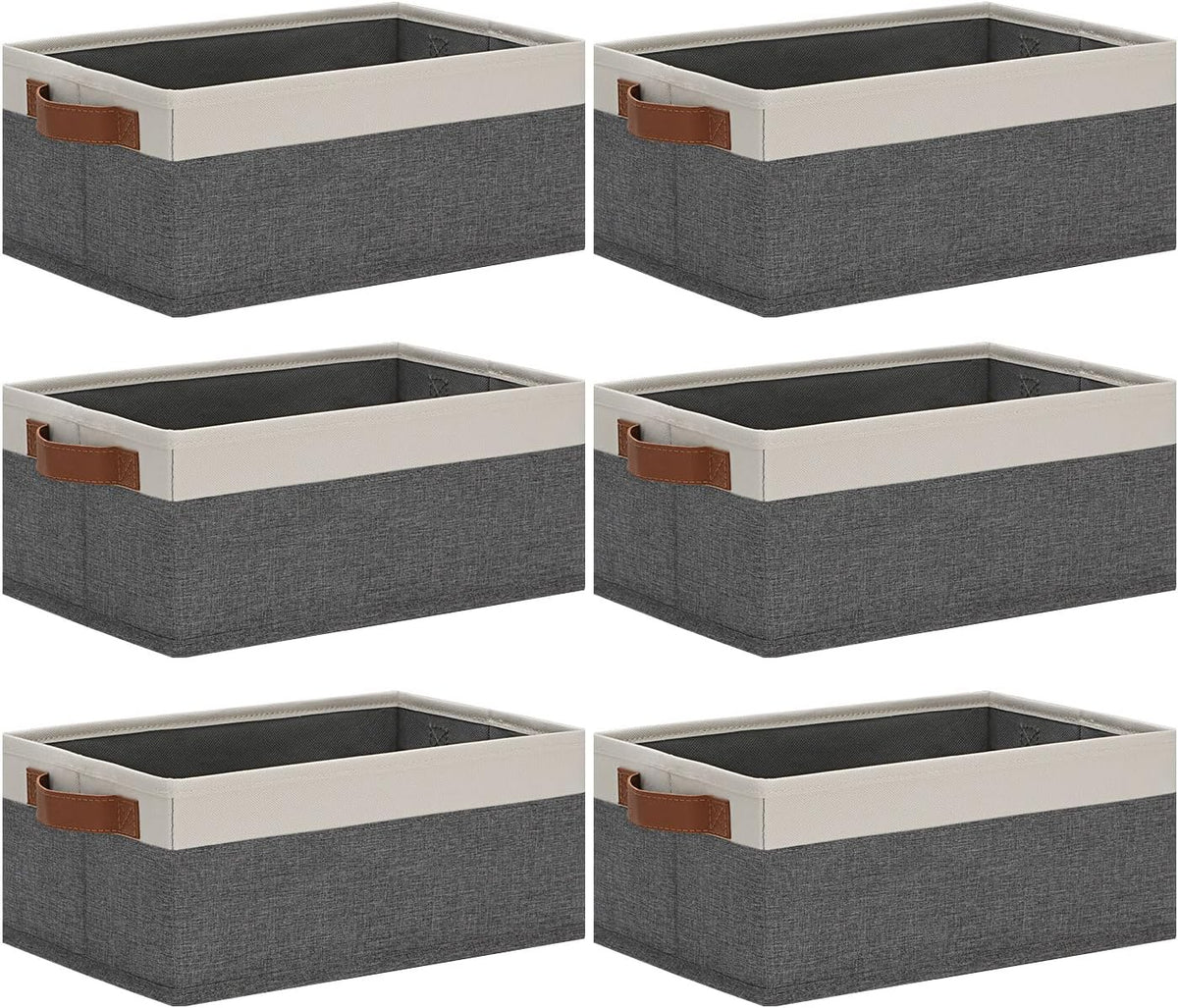 GhvyenntteS Small Fabric Storage Bins with Handles 6 Pack, 11.8" x 7.87" x 5.11" Storage Baskets