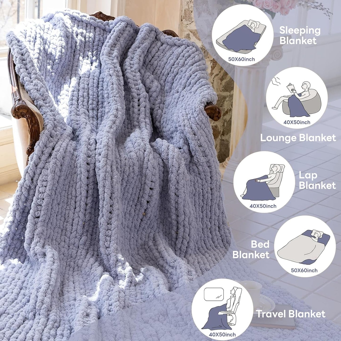 Chunky Knit Blanket - Luxury Soft Cozy 60 * 80 Throw Blanket,100% Woven Blanket Rope Knot Throw