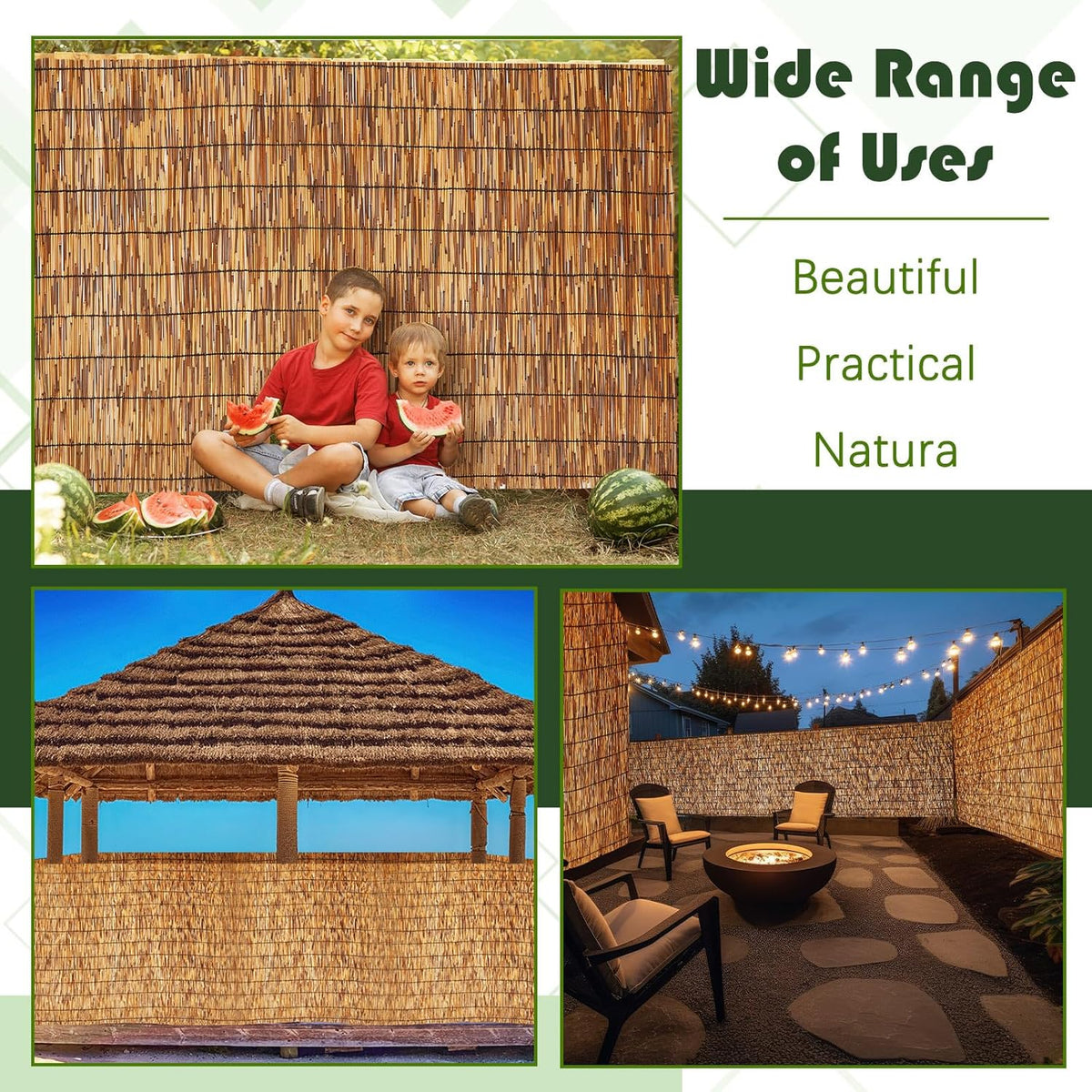 Barydat 2 Pcs 4 x 16.4 ft Bamboo Privacy Screen, Reed Fence Roller Patio Decorative Fences Reed