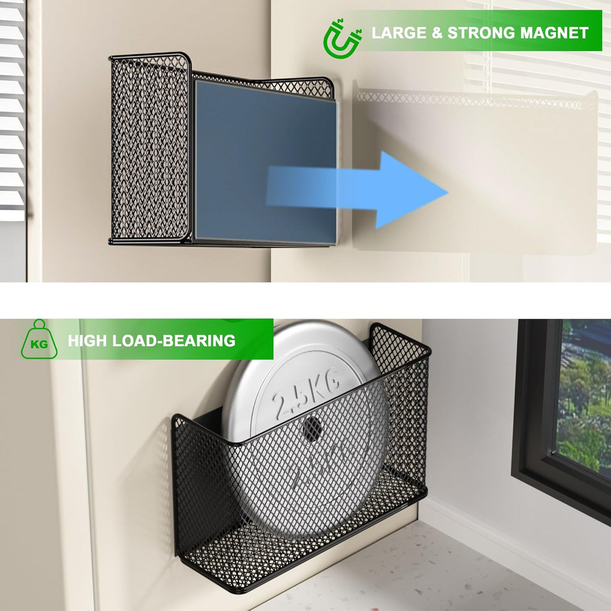 Magnetic Baskets Shelf Bins Organizer Holder Storage Rack Containers for Fridge, Whiteboard, Locker