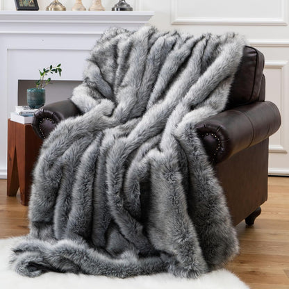 BATTILO HOME Wolf Faux Fur Blanket, Extra Large Fox Fur Throw Blankets for Couch, Bed, Super Soft