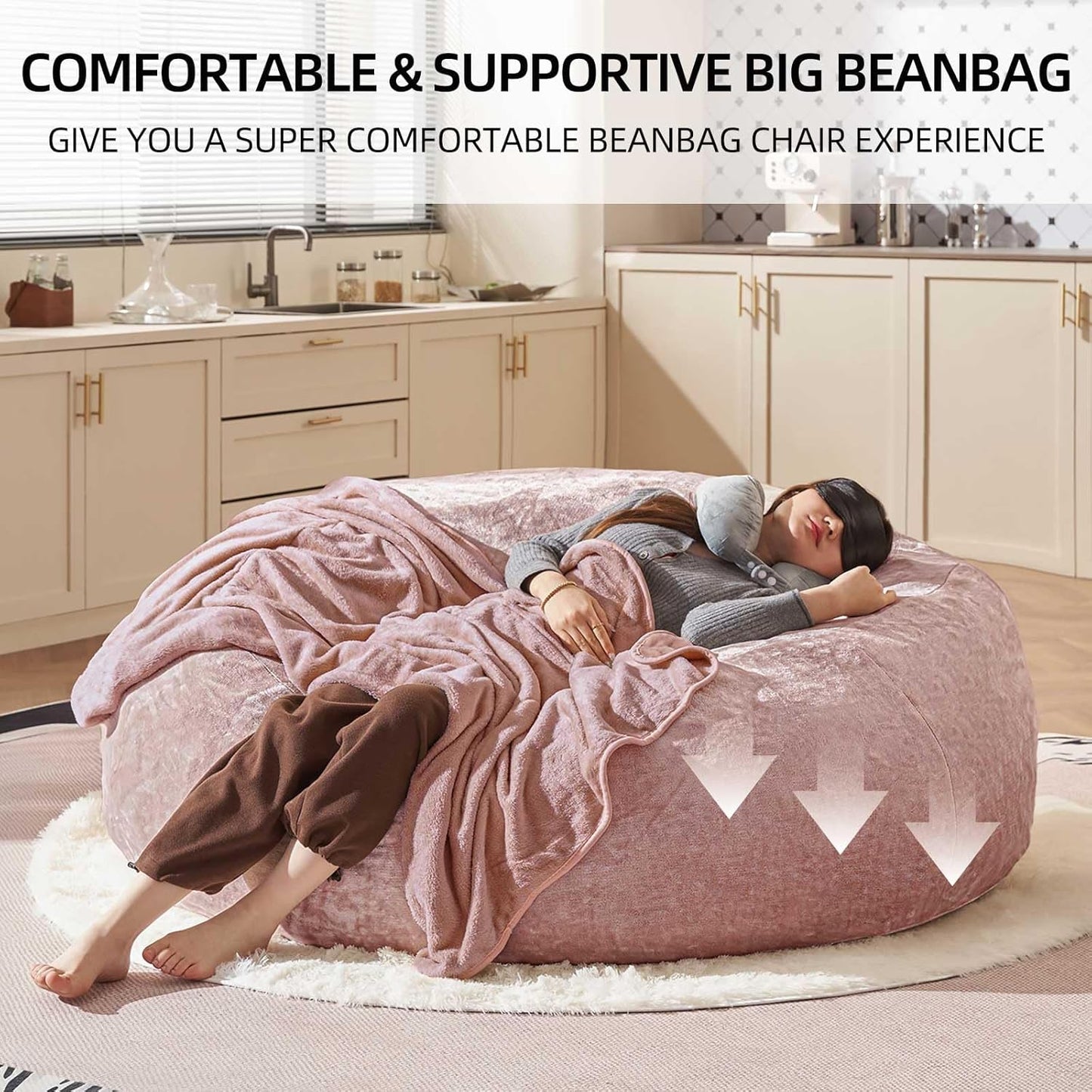 Bean Bag Chair 6Ft, Memory Foam Filled, Large Beanbag Chairs for Adults and Teens, Soft Sofa with