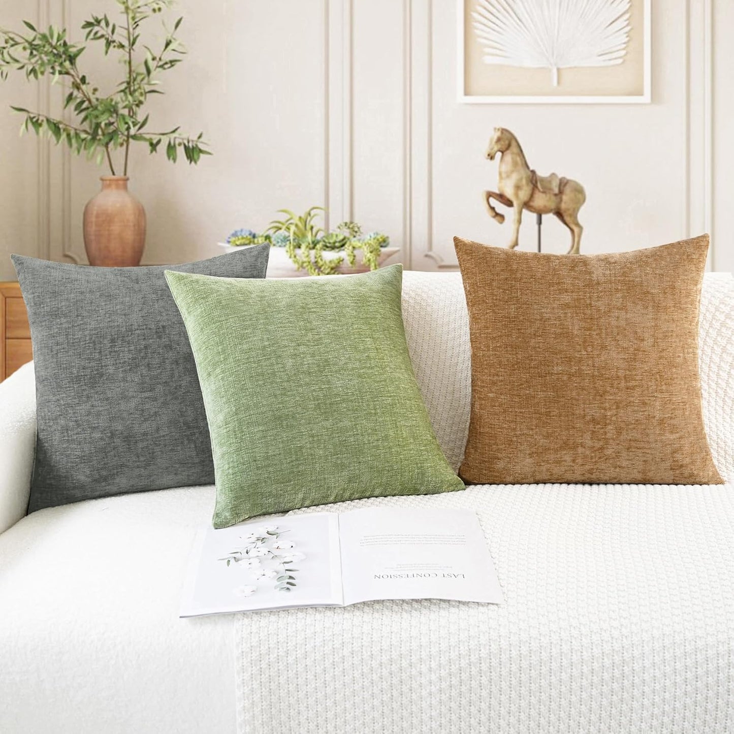 CaliTime Throw Pillow Covers Decorative 18 X 18 Inches Pack of 2 Cozy Chenille Cushion Cases for