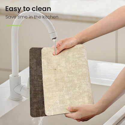 Faux Leather Dual Sided Placemats Set of 6, Square Non-Slip Heat Resistant Placemats with Coaster