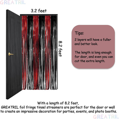 Black Red Party Streamers Backdrop - GREATRIL Foil Fringe Tinsel for Stranger/Friday