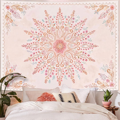 Lunerfex Floral Mandala Tapestry Boho Tapestry for Bedroom Pink Tapestries Wall Hanging Living Room