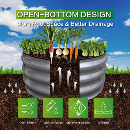 GARDMAX 2x2x1FT Galvanized Round Raised Garden Bed Kit, Metal Planter Boxes Outdoor with Easy