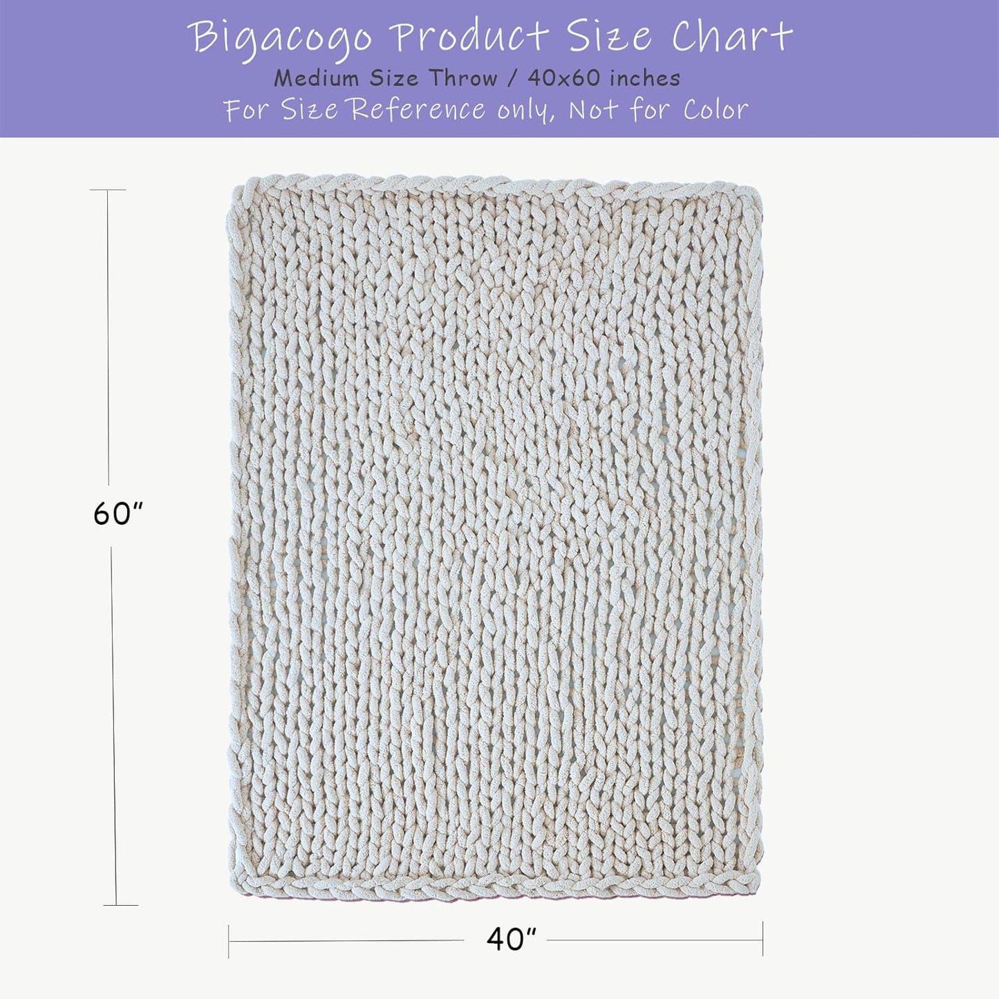 Bigacogo Chunky Knit Throw Blanket for Couch, 40x60 inches, 100% Hand Knitted with Thick Jumbo