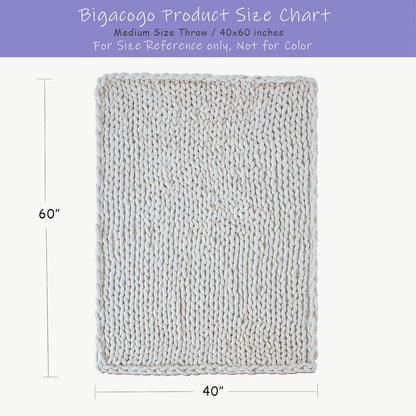 Bigacogo Chunky Knit Throw Blanket for Couch, 40x60 inches, 100% Hand Knitted with Thick Jumbo