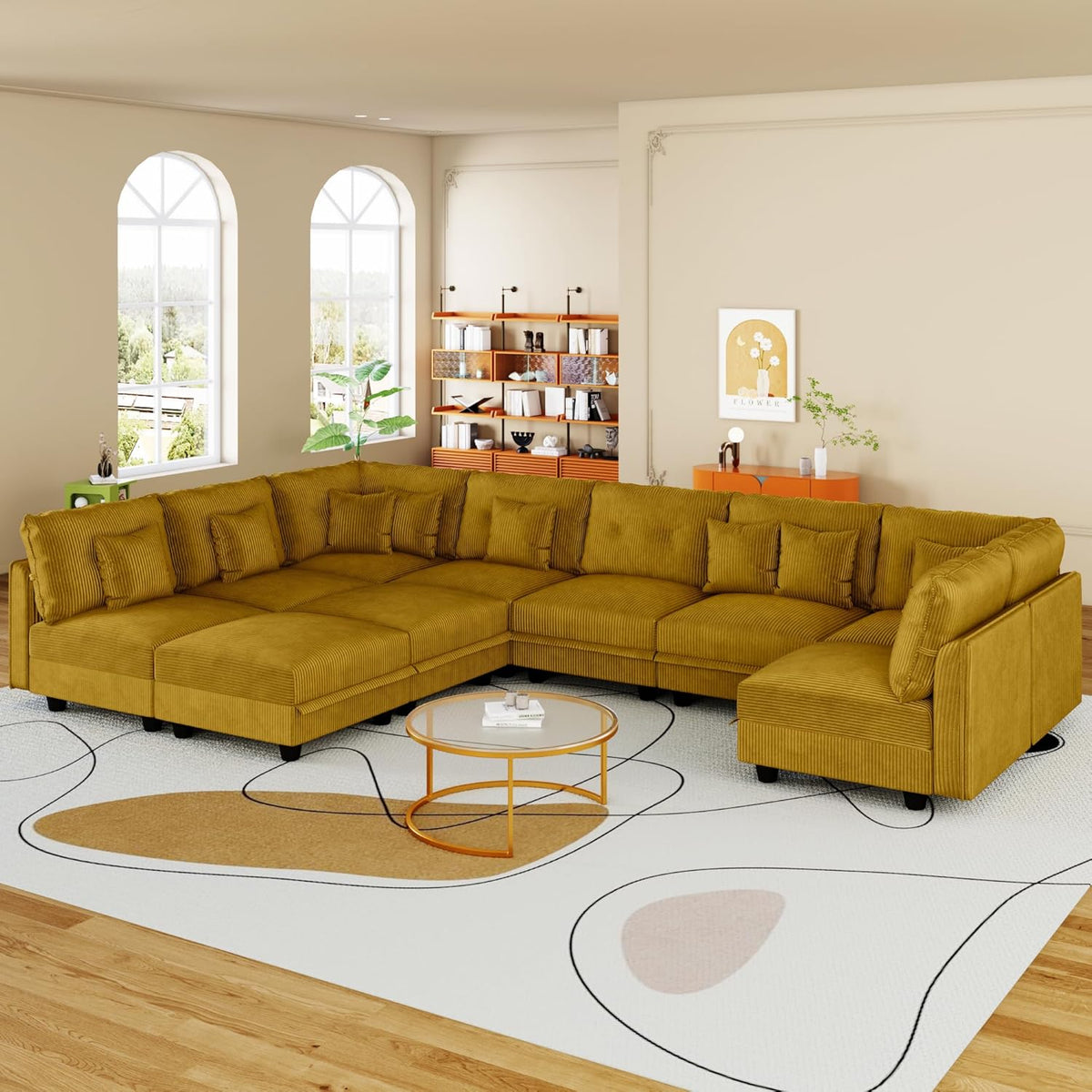 LLappuil Modular Sectional Sofa with Storage Seats, Corduroy Convertible Modular U Shaped Sectional