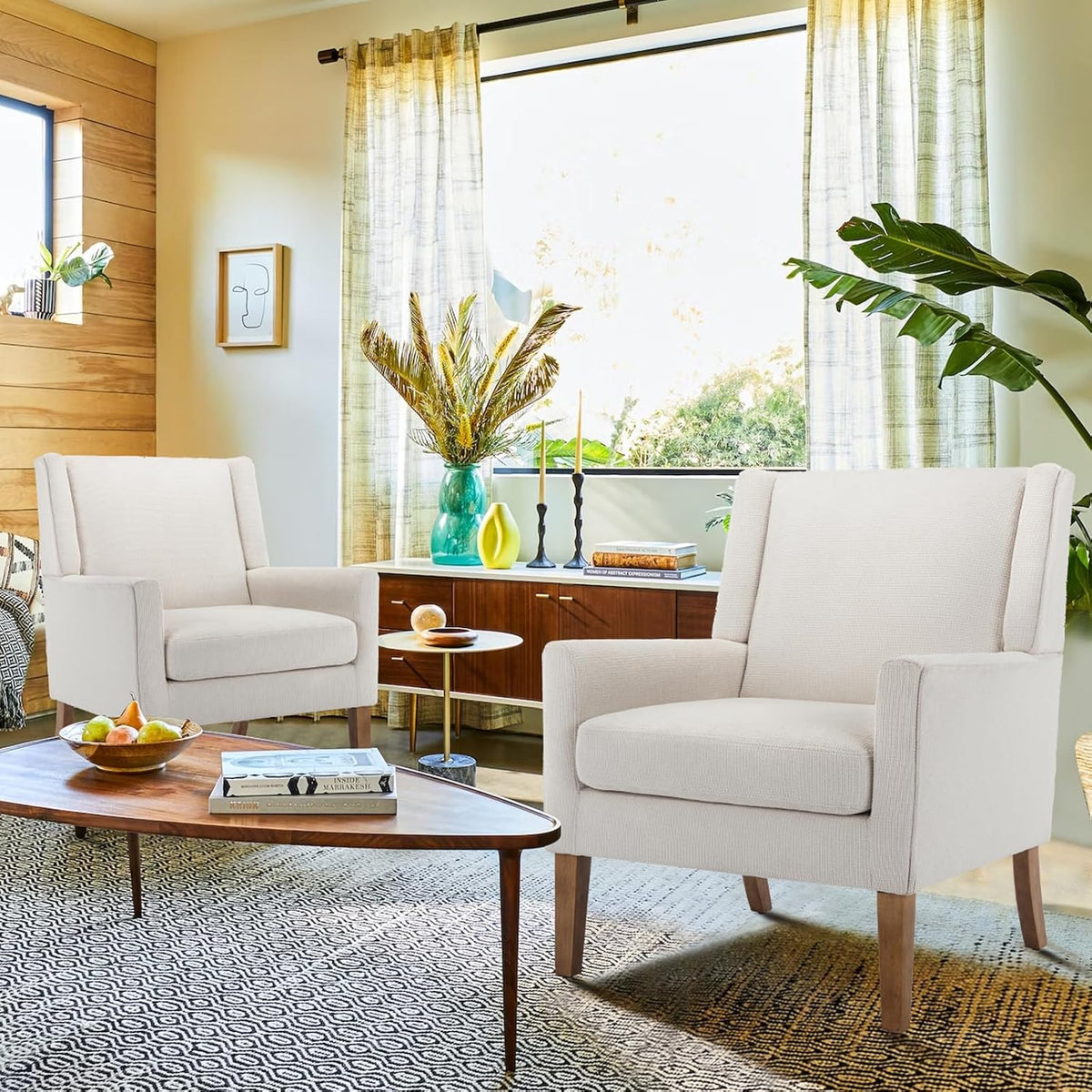 COLAMY Modern Wingback Living Room Chair, Upholstered Fabric Accent Armchair, Single Sofa Chair