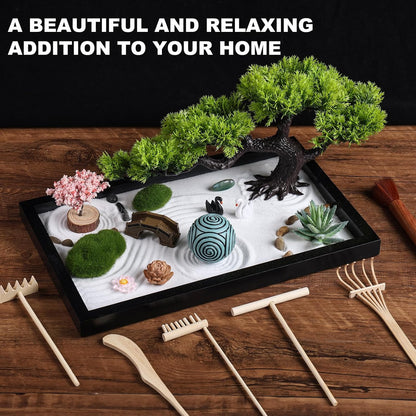 Zen Garden Kit for Desk Decor - Premium Beautiful Japanese Mini Zen Sand Garden Box Set for Home
